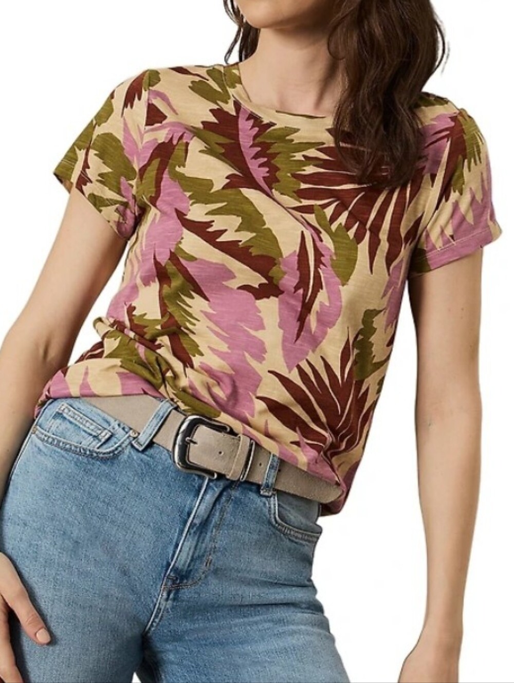 Sanctuary The Perfect Tee Tropical Leaf Print Short Sleeve